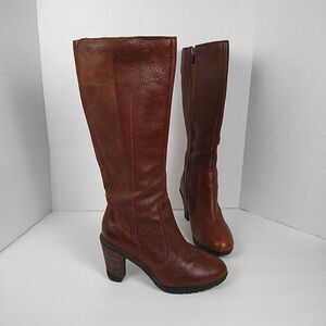 TIMBERLAND Leather Knee High Zip Boots 3" Heel Brown 5.5 Boho Heritage Preppy